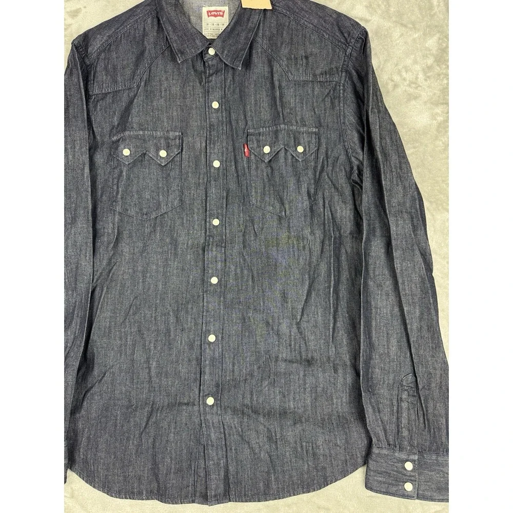 NWT Levis Western Shirt Blue Indigo Pearl Snap Cowboy Rodeo Mens XL New Utility